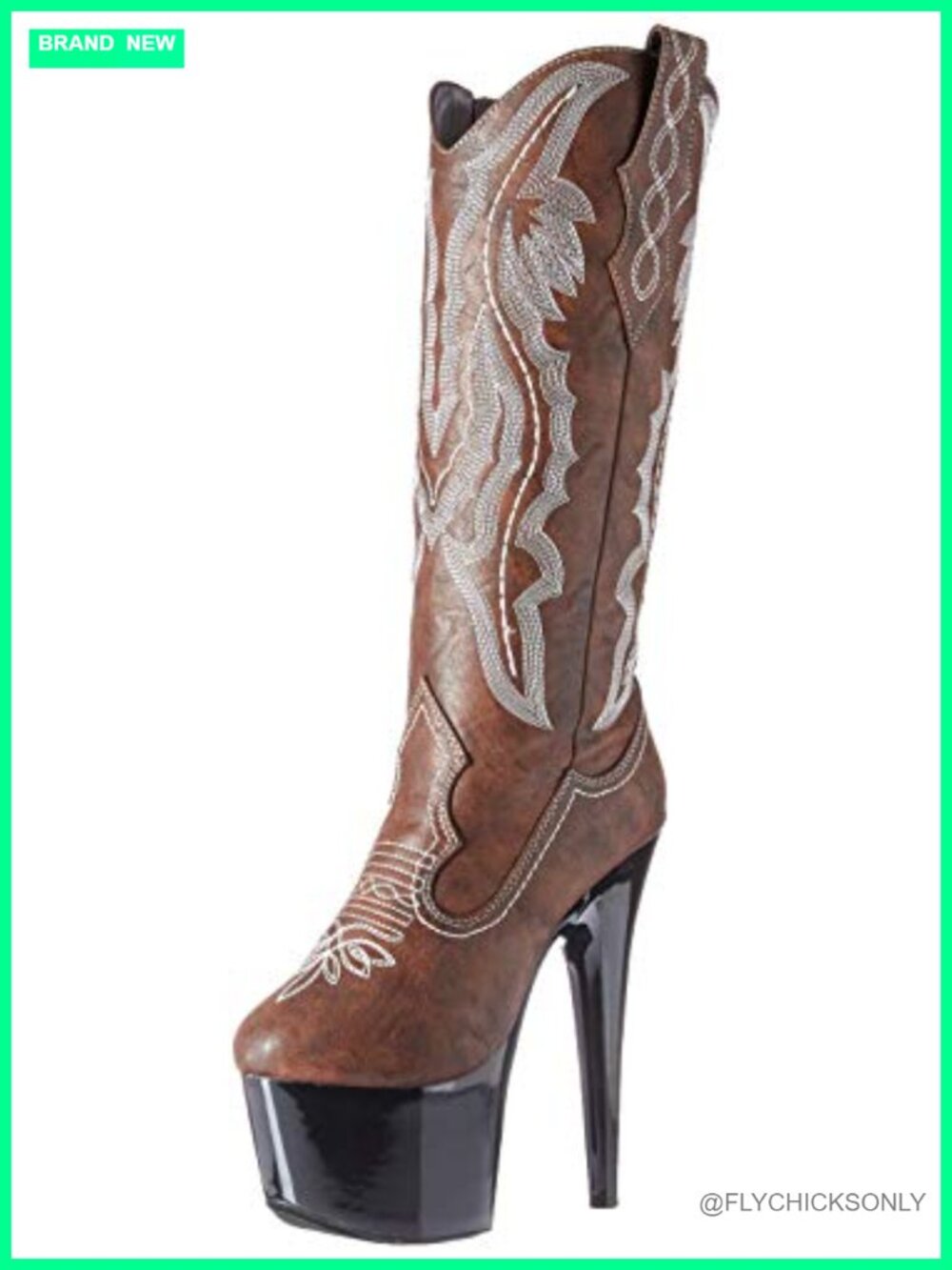 Faux Leather Platform Stiletto Knee-High Boots Embroidered Concert